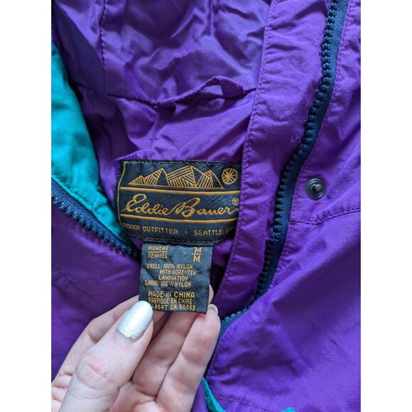 VTG 80s Eddie Bauer Purple and Green Unisex Pullover Hooded Windbreaker Sz M - Picture 9 of 9